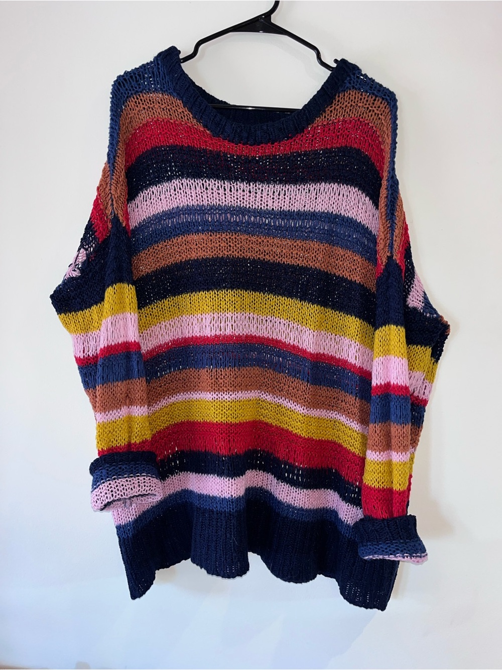 Multicolor Striped Open-Knit Women's Sweater